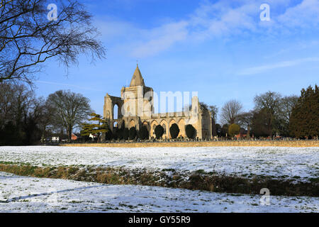 Winter snow; Crowland Abbey; Crowland town; Lincolnshire; England; UK Stock Photo