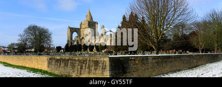 Winter snow; Crowland Abbey; Crowland town; Lincolnshire; England; UK Stock Photo