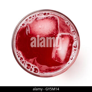 glass of fresh cranberry juice isolated on white background, top view Stock Photo