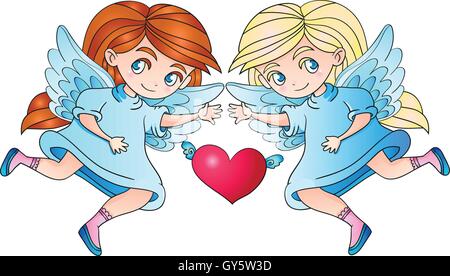 Angel girls isolated with heart vector Stock Vector