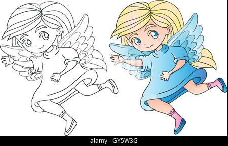 Angel fairy girl vector illustration outline Stock Vector