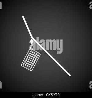 Icon of  fishing feeder net. Black background with white. Vector illustration. Stock Vector