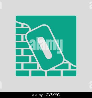 Icon of plastered brick wall . Gray background with green. Vector illustration. Stock Vector