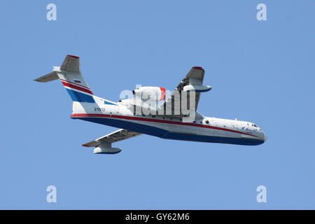 Gelendzhik, Russia - September 9, 2010: Beriev Be-200 amphibian plane is flying against clear sky Stock Photo