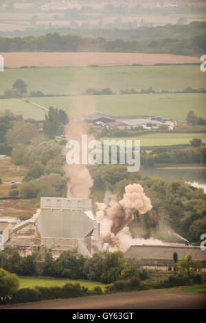 The demolition, by controlled explosion, of the 400ft chimney at the ...