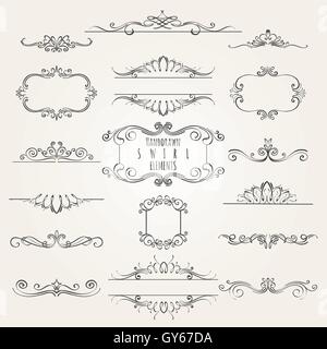 Vintage decorative swirl borders frames and dividers collection. Hand drawn vector design elements. Stock Vector