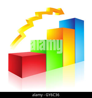 Illustration of Colorful Glossy Stat Bars and Arrow isolated on a white background Stock Photo