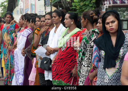 Dhaka, Bangladesh. 17th Sep, 2016. Bangladeshi transgenders gathered and made protest against the recent killing of their leader Haider Ali Koli in front of Press Club in Dhaka, Bangladesh on September 17, 2016. Haider Ali Koli, 40, was stabbed to death in an attack by some miscreants at Batchar village in Islampur upazila of Jamalpur early Thursday. © zakir hossain chowdhury zakir/Alamy Live News Credit:  zakir hossain chowdhury zakir/Alamy Live News Stock Photo