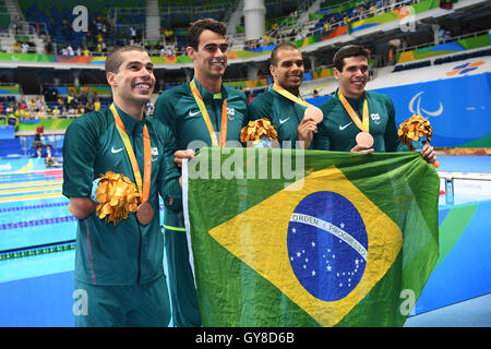 Rio de Janeiro, Brazil. 17th Sep, 2016. Brasil team group (BRA) Swimming : Men's 4x100m Medley Relay 34 Points Medal Ceremony at Olympic Aquatics Stadium during the Rio 2016 Paralympic Games in Rio de Janeiro, Brazil . Credit:  AFLO SPORT/Alamy Live News Stock Photo