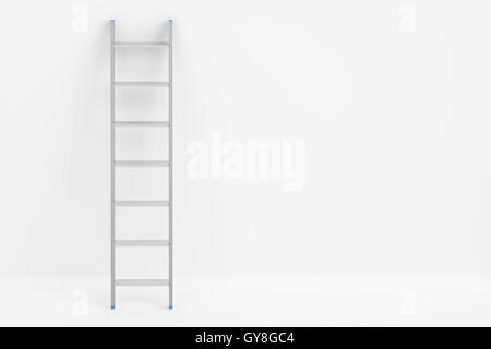 ladder and white wall, 3D rendering isolated on white background Stock Photo