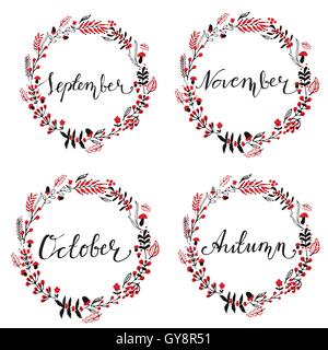 Set of autumn round frames Stock Vector