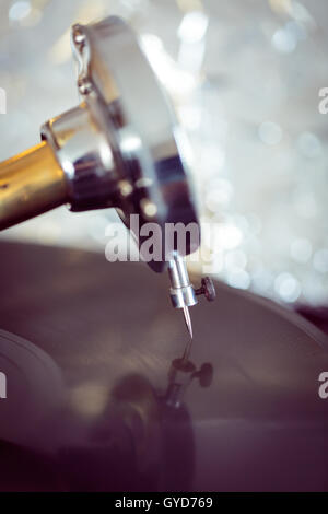 Closeup of a  turntable needle from a vintage phonograph Stock Photo