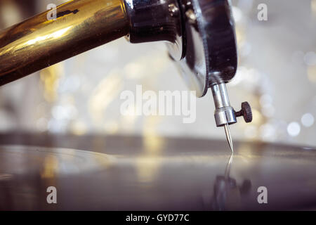 Closeup of a  turntable needle from a vintage phonograph Stock Photo