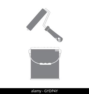 Nice picture of  colored roller for paint and  paint bucket on a white background Stock Vector