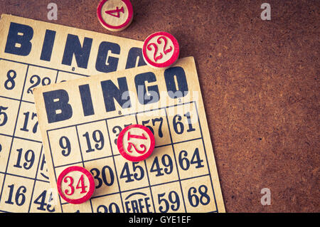 vintage bingo cards ans markers Stock Photo