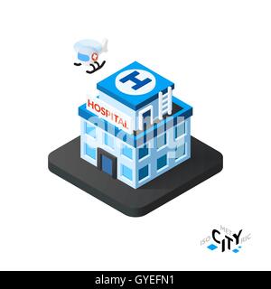 Isometric hospital icon, building city infographic element, vector illustration Stock Vector