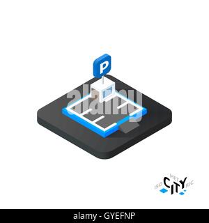 Isometric parking icon, building city infographic element, vector illustration Stock Vector