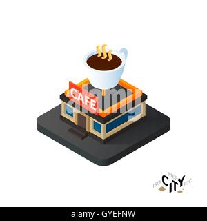 Isometric coffeehouse cafe icon, building city infographic element, vector illustration Stock Vector