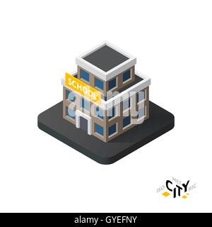 Isometric school icon, building city infographic element, vector illustration Stock Vector