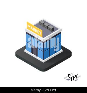 Isometric supermarket icon, building city infographic element, vector illustration Stock Vector