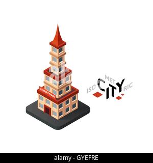 Isometric chinatown icon, building city infographic element, vector illustration Stock Vector