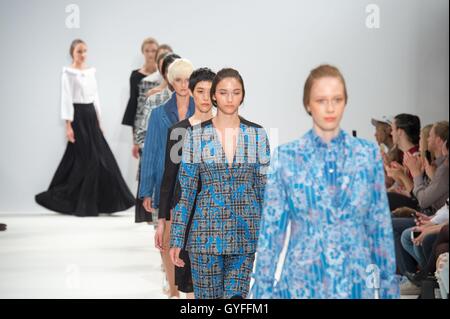 Models on the catwalk during the Apujan Spring/ Summer 2017 London Fashion Week show at Freemasons Hall, London. Stock Photo