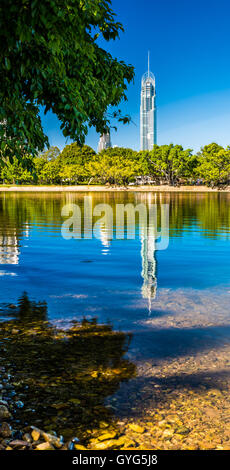 Q1 skyscraper and Surfers Paradise, viewed from Evandale Parke, Surfers Paradise, Gold Coast, Queensland, Australia Stock Photo