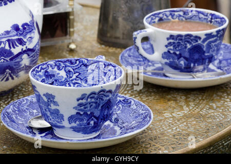 ceramic blue and white porcelain tea cups Stock Photo