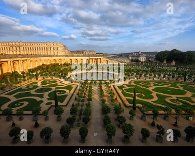 Overlooking L'Orangerie Palace Gardens, Palace of Versailles, France Stock Photo