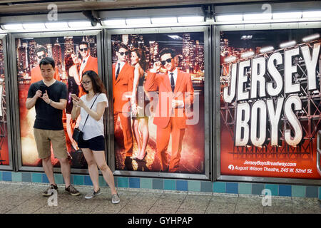 New York City,NY NYC,Manhattan,Midtown,42nd Street,Times Square,subway,station,MTA,public transportation,lightbox,Jersey Boys,Broadway musical,theatri Stock Photo