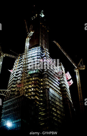 The Shard, London being built, view up at night Stock Photo