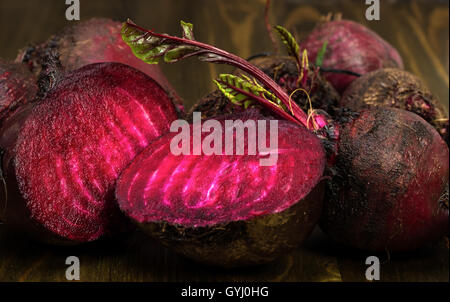 fresh red beets on a wooden background Stock Photo