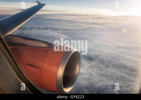 looking through a window of a big jet plane Stock Photo