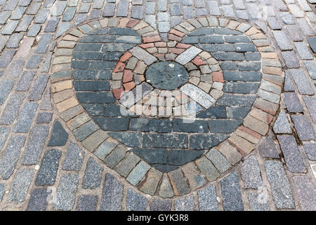 Heart of Midlothian mosaic on the Royal Mile in Edinburgh, Scotland Stock Photo