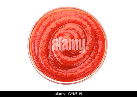 Bowl of ketchup or tomato sauce on white Stock Photo