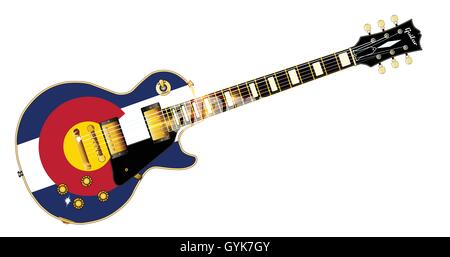 The definitive rock and roll guitar with the Colorado flag seal flag isolated over a white background. Stock Vector