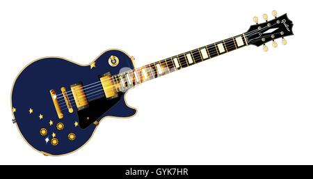 The definitive rock and roll guitar with the Alaska State flag seal flag isolated over a white background. Stock Vector