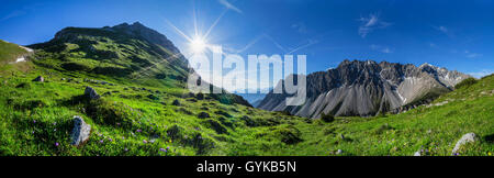 Hahntennjoch and surrounding mountains shortly after sunrise, Austria, Tyrol Stock Photo