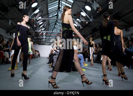 Models on the catwalk during the David Koma Spring/ Summer 2017 London Fashion Week show at BFC Show Space, Brewer Street Carpark, London. PRESS ASSOCIATION Photo. Picture date: Sunday September 18, 2016. See PA story CONSUMER Fashion. Photo credit should read: Isabel Infantes /PA Wire Stock Photo