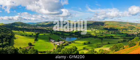 A panoramic view of Church Stretton and the Shropshire Hills from Caer Caradoc, Shropshire, England, UK. Stock Photo