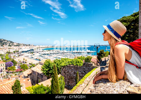 Woman traveling in Cannes Stock Photo