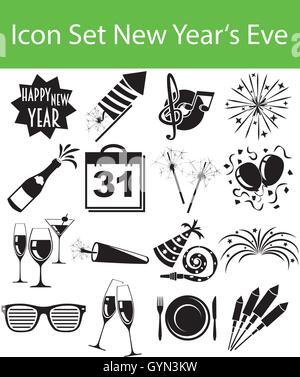 Icon Set New Year's Eve with 16 icons for the creative use in graphic design Stock Vector