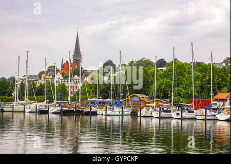 Vew of harbour in Flensburg, the independent town in the North of German state of Schleswig-Holstein Stock Photo