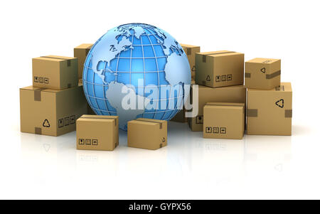 International package delivery concept , This is a 3d computer generated image. Isolated on white. Stock Photo