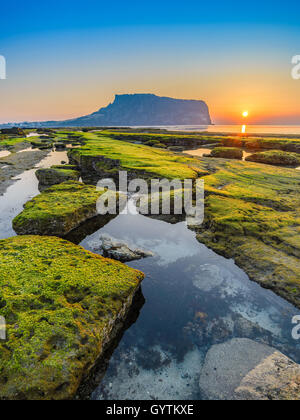 Sunrise at Seongsan Ilchulbong, Jeju, South Korea Stock Photo