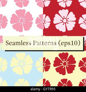 Cherry blossom flowers seamless patterns set Stock Vector