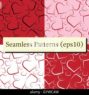 Seamless pattern set with white, red and black hearts Stock Vector