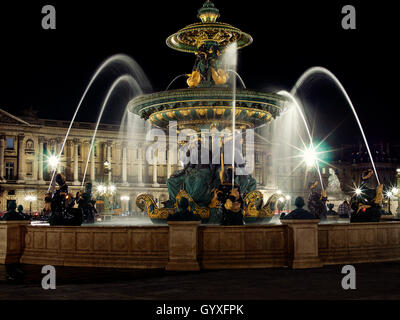 Fountain of Rivers at Place de la Concorde (Fontaine des Fleuves), Paris, France, at night Stock Photo