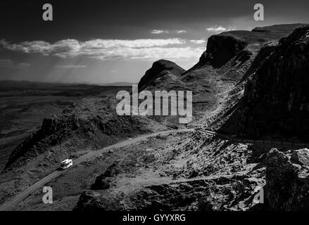 RV driving winding mountain road, Isle of Skye, Highland, Scotland, United Kingdom Stock Photo