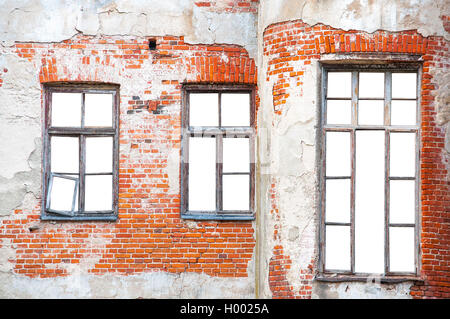 Windows on the brick wall with isolated background Stock Photo